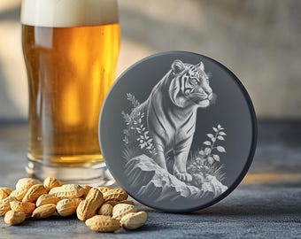 Tiger Design Slate Coaster Laser Engraving PNG, Wildlife Art, Personalized Home Decor