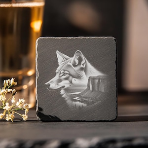 Slate Coaster Engraving, Coyote Design PNG File, Wild Animal Digital Download for Rustic Home Décor Personalization