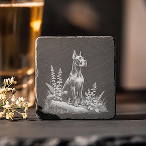 Laser Engrave PNG Slate Coaster File, Great Dane Engraving, Custom Dog Photo Engraved Coaster