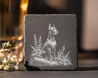 Laser Engrave PNG Slate Coaster File, Great Dane Engraving, Custom Dog Photo Engraved Coaster