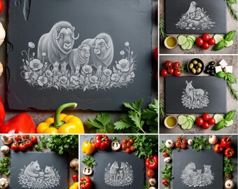 Slate Cheese Board Laser Engraving File, Wild Animal Family Design for Charcuterie, Kitchen Decor, Chopping Board Engrave Bundle