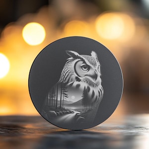 Wild Owl Slate Coaster PNG Design, Unique Wildlife Decor, Laser Engraving File, Perfect for Craft Projects