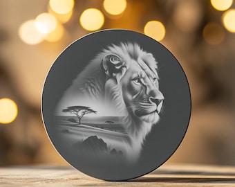 Grawerowanie laserowe PNG dla podstawki z łupka, szlachetnego wzoru lwa, dekoracji wnętrz z wizerunkiem dzikiego zwierzęcia