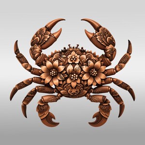 Stunning 3D Illusion Crab with Floral Accents, A Unique Laser Engraving Design, Perfect for Animal & Nature Themed Art Projects