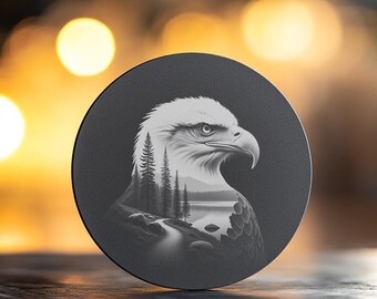 Engraved Slate Coasters, Custom Eagle and Forest Engraving, Unique Home Decor