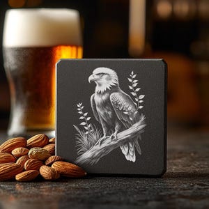 Eagle Slate Coaster Laser Engraving File, PNG Download, Instant Download, Wildlife Image, Digital Template, Coaster Design