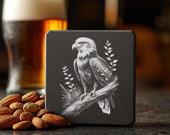 Eagle Slate Coaster Laser Engraving File, PNG Download, Instant Download, Wildlife Image, Digital Template, Coaster Design