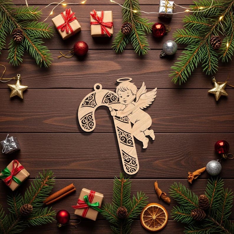Angel Laser Cut File Christmas Ornament SVG, Candy Cane Digital ...