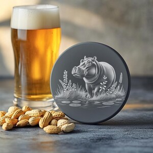 Hippo Coaster Design, Engraved Slate Coaster PNG, Hippo in Water, Digital Download, Animal Lover Gift for Home Decor
