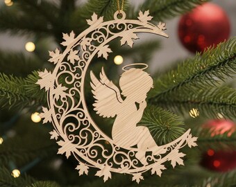 Angel Ornament Laser Cut File, Christmas Moon Silhouette SVG for CNC