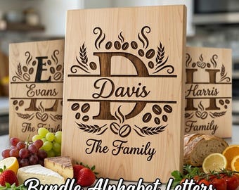 Family Name Monogram Svg, Custom Surname Laser Engraving File, Alphabet Designs For Cutting Board, Chopping Board Engrave Pattern