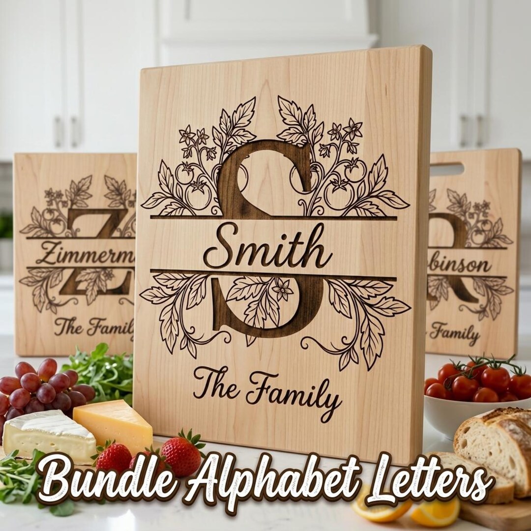 Monogram SVG for Cutting Board, Custom Family Name Monogram With Vine ...