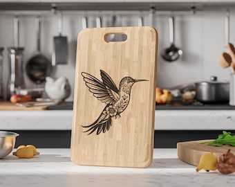 3D Illusion Charcuterie Board, Hummingbird Laser File for Engraving, Modern Kitchen Decor, Unique Chopping Board Art
