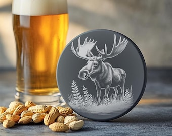 Moose Engraving Design for Slate Coaster, Wildlife Inspired Digital Art, Laser Ready PNG for DIY Projects