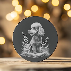 Slate Coaster Engraving File, Dog Sitting with Leaves, Digital PNG Design for Laser Engraved Home Decor, Instant Art Download #215