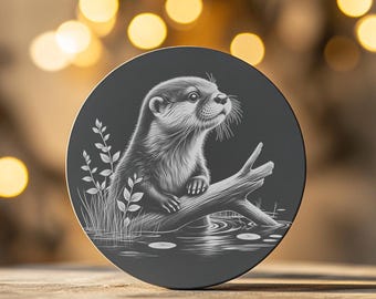 Incisione su sottobicchiere in ardesia Otter, file di progettazione laser per decorazioni fai da te e regali personalizzati