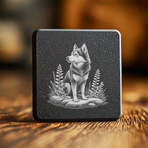 Slate Coaster Laser Engraving File, Dog Sitting with Plants Design, Digital PNG Download for DIY Drinkware, Nature Pet Art Pattern #208