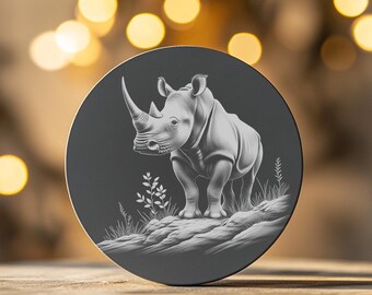 Rhino Rock Slate Coaster PNG, Laser Engrave Slate File, Instant Download Digital File for Sublimation & Engravers