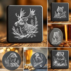 Wild Animal Slate Coaster Laser Engraving Bundle, 6 Unique Designs, Digital Art PNG Files, Wildlife Home Decor, Instant Download #030