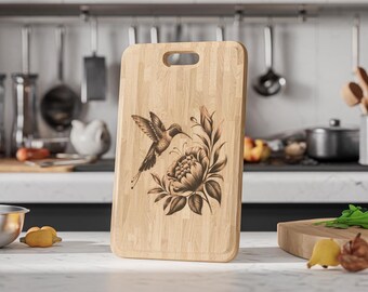 Colibri illusion 3D, lime laser pour planche de charcuterie, décoration de cuisine unique, gravure pour planches à fromage et à découper