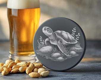 Turtle Design Slate Coaster PNG, Laser Engraving File for Craft Project, Engraved Coaster with Water Theme, Instant Digital File