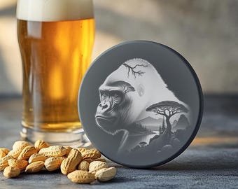 Gorilla Laser Engrave PNG, file per incisione di sottobicchieri in ardesia, design esclusivo per decorazioni da tavolo per Glowforge e Lightburn