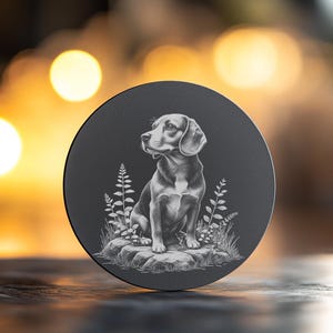 Slate Coaster Engraving File, Dog Sitting on Rocks Design, Laser Ready PNG Download, Rustic Animal Art for DIY Home Decor Projects #194