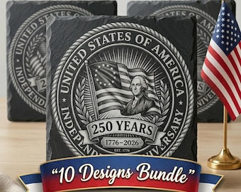 America 250 Patriotic Slate Coasters, Laser Engraving File Bundle, 10 Revolutionary Symbol Designs For Custom Coasters