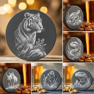 Wild Animal Slate Coaster Laser Engraving Bundle, 6 Unique Designs, Digital PNG Files for Home Decor, Instant Image Download Set #011