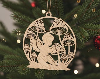 Angel lasergesneden ornament SVG, kerstpaddestoel silhouet ontwerp, digitaal bestand voor CNC