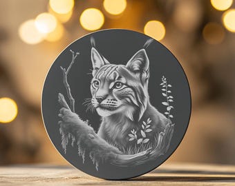 Slate Coaster Design for Laser Engraving, Lynx Tree PNG, Instant Download Art, Digital File for Glowforge and Lightburn