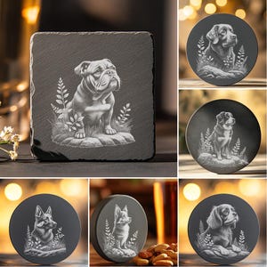 Bundle of 6 Slate Coaster Laser Engraving Designs, Dog on Rock Art, Digital PNG Download, Unique Pet Lover Gift, DIY Home Decor Files #026