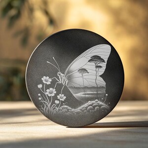 Butterfly Animal Laser Engraving PNG File, Slate Coaster Design for Creative Projects