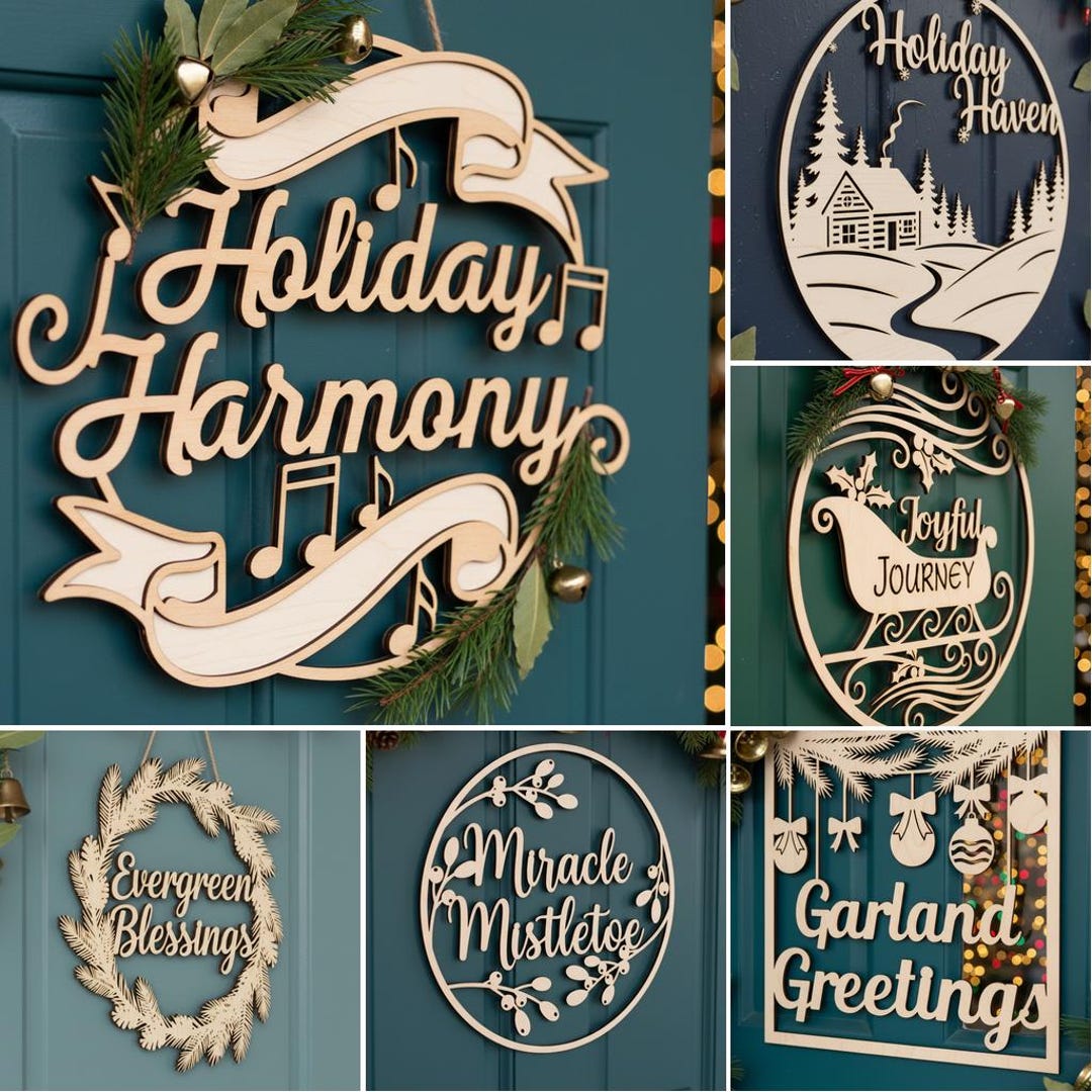 Christmas Door Hanger SVG Bundle 6 Laser Cut Files for Wooden Signs ...