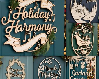 Weihnachten Türschild SVG Bundle 6 Laser Cut Dateien für Holzschilder Urlaub Dekor