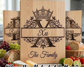 Monogram Svg Engraving Designs, Custom Family Name, Alphabet With Surname Banners, For Cutting And Chopping Board