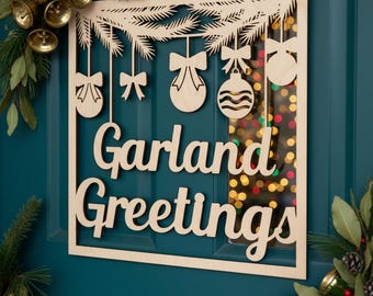 Christmas Door Hanger SVG, Laser Cut File for Garland Greetings Art, Holiday Welcome Sign Digital Download