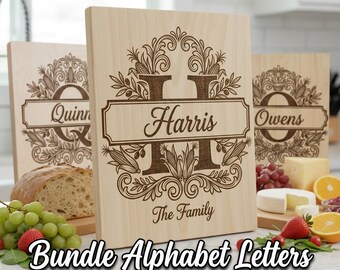 Personalized Monogram SVG, Family Name Alphabet Files For Engraving, Custom Cutting Board, Chopping Board Surname Design