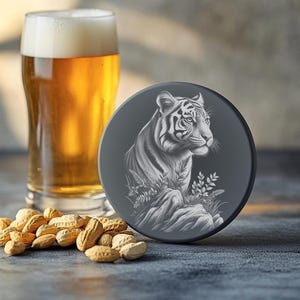 Tiger Slate Coaster PNG, Engraved Wildlife Art, Laser Design File for Home Decor, Unique Gift Idea