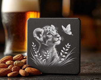 File per incisione laser di sottobicchieri in ardesia, tigre con illusione 3D, PNG per Lightburn, Glowforge, decorazioni per la cucina