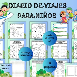 Diario de Viajes para Niños en Español. Cuaderno de Viajes Imprimible para Niños. Libro de Recuerdos de Vacaciones. Libro de Recortes.