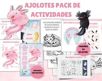 Axolotl Activities Pack in Spanish. Axolotl Mini Study in Spanish. Axolotl Printables. Axolotl Coloring Pages. Axolotl Posters