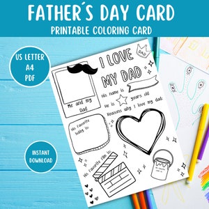 Tarjeta Felicitación Día del Padre para Colorear Imprimible. Manualidad Día del Padre. Tarjeta Personalizable. Regalo día del Padre.