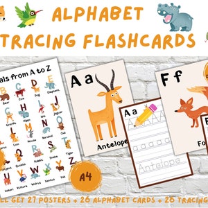 26 Tarjetas Flash Abecedario. 26 Tarjetas de Rastreo del Alfabeto. Póster Alfabeto. Tarjetas Montessori. Imprimible Educativo.