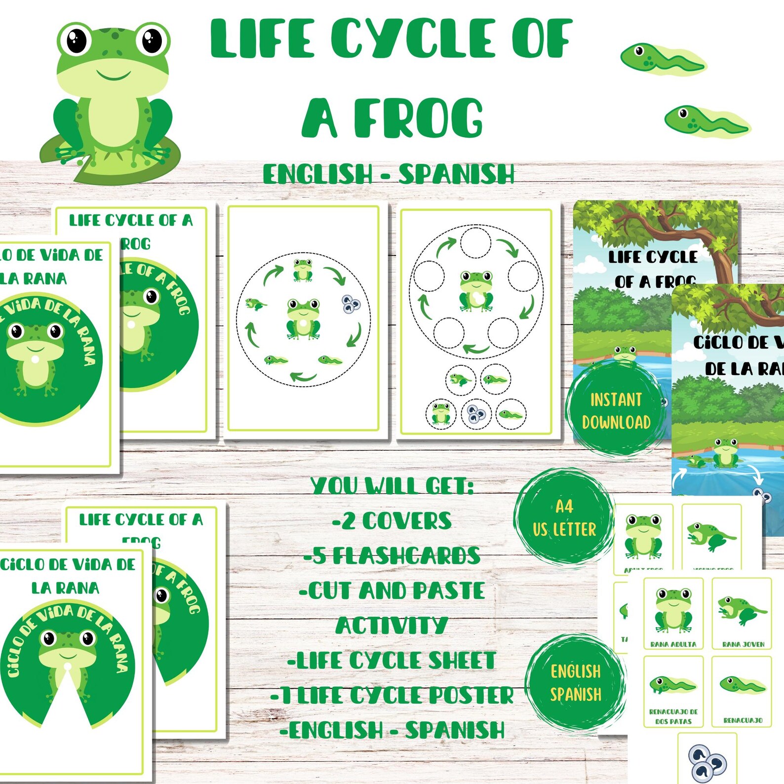Printable Pack of Life Cycle of Living Beings (frog, Axolotl, Fish ...