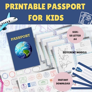 Pasaporte Imprimible para Niños en Inglés. Diario de Viajes para Niños. Cuaderno Viajes Imprimible para Niños. Libro Recuerdos Vacaciones.