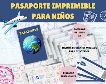 Printable Passport for Kids in Spanish. Travel Journal for Kids. Printable Travel Notebook for Kids. Vacation Memories Book.