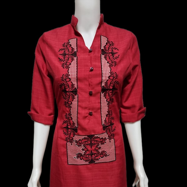 Women's Barong Dress Embroidery (3/4 Sleeve)