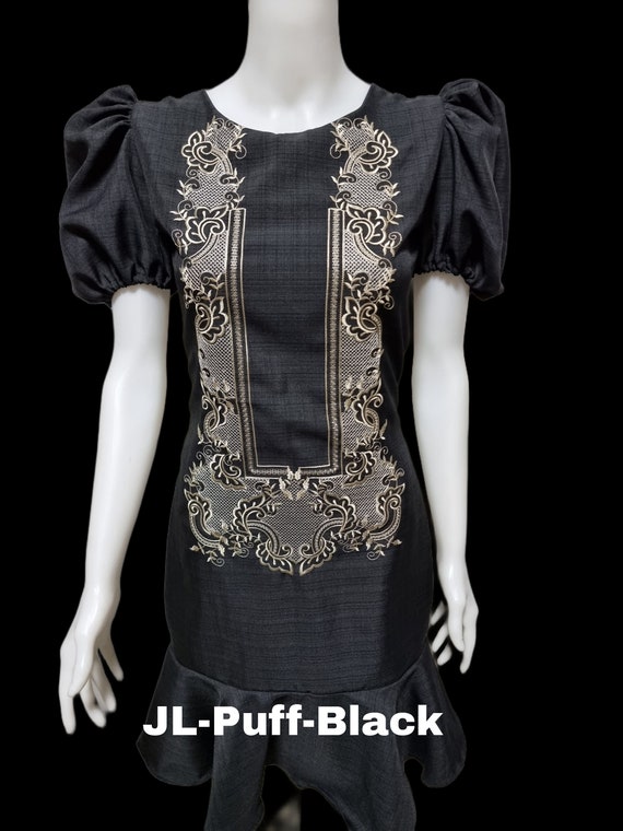 Women's Barong Dress Embroidery Puff Sleeve (4 Colors)