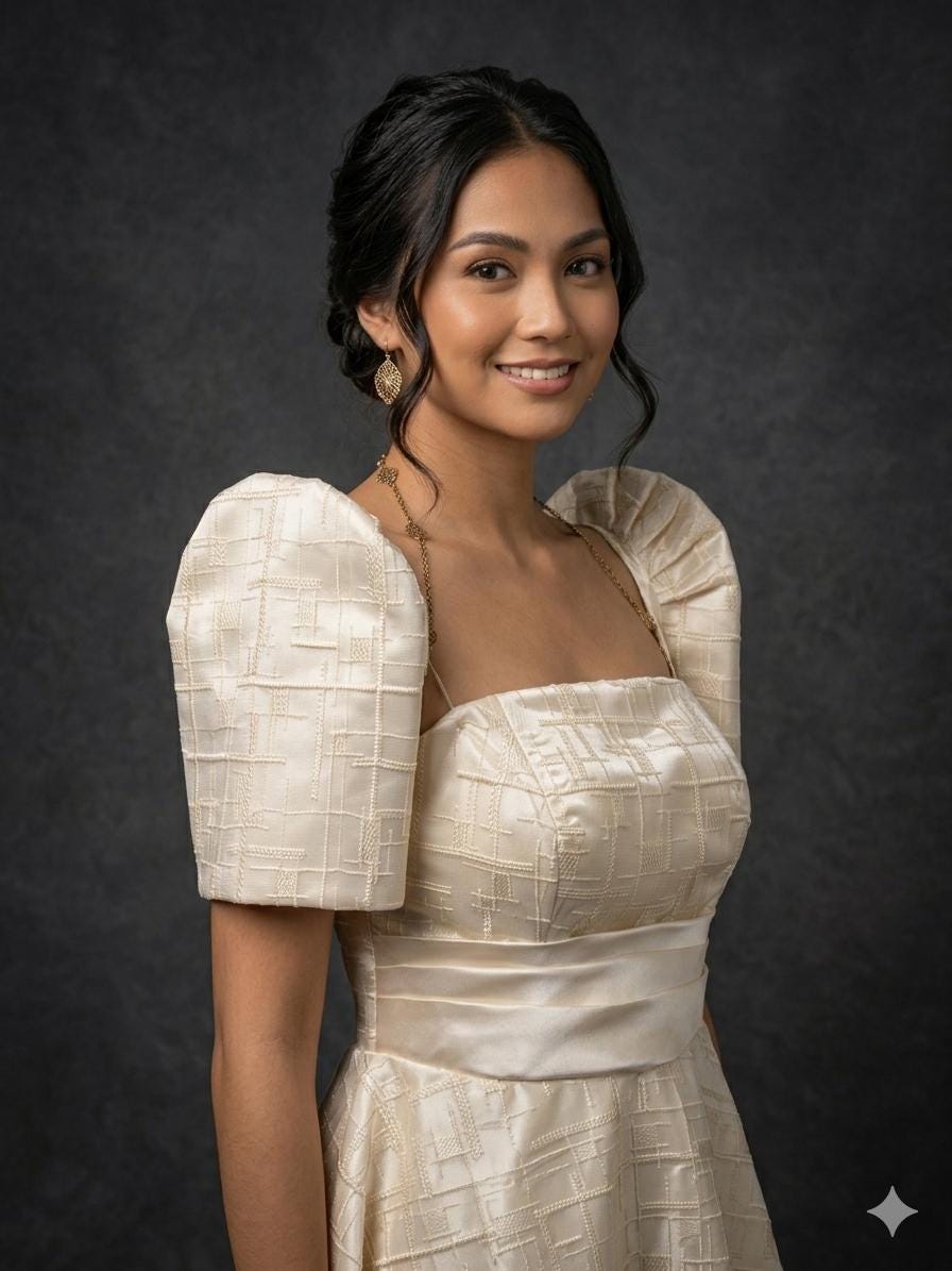 filipiniana dress long sleeve Modern Filipiniana Dress with Detachable Sleeves, Full Lace Cream Midi Dress, 2-in-1 Traditional Filipino Dress, Graduation Wedding Guest